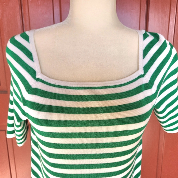 NWT Talbots green and white striped square neck short sleeved sweater MP - Picture 4 of 10